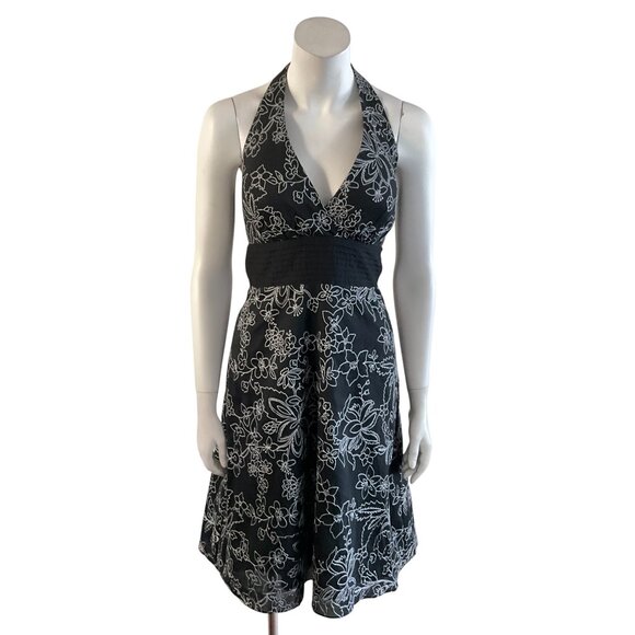 White House Black Market Halter Floral Embroidered Fit & Flare Dress Black 6 - Picture 1 of 10